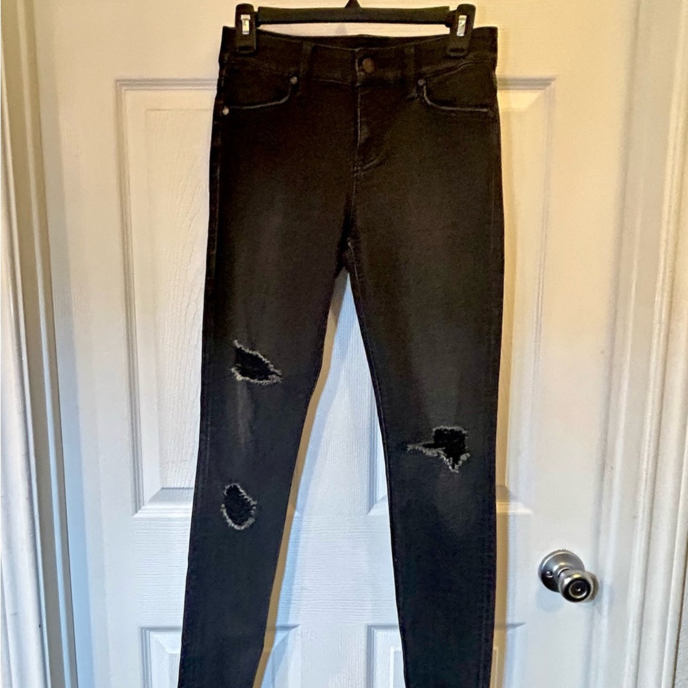 Level 99 (Nordstrom) Soft Black Distressed Skinny Jeans with Stretch